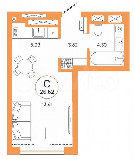 Квартира-студия, 26,6 м², 15/17 эт.