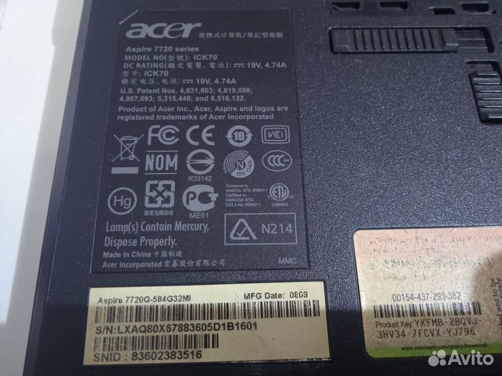 Ноутбук acer aspire 7720g на запчасти