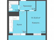 1-к. квартира, 30,6 м², 1/10 эт.