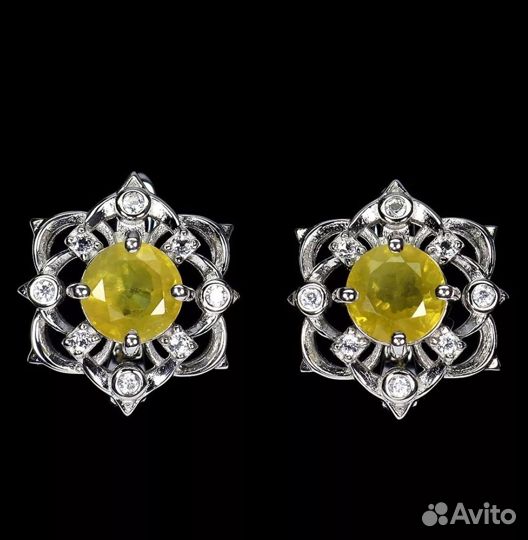 Серебряные серьги с жёлтыми сапфирами