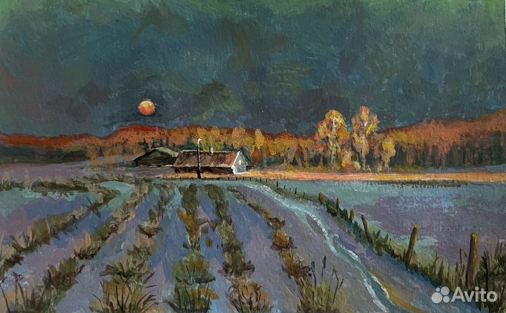 Картина зимний пейзаж гуашь