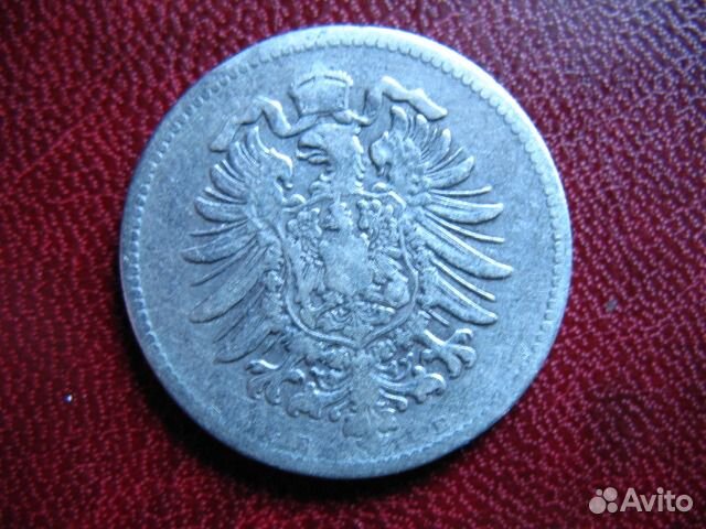 Монета. 1 марка 1874 г. мд Е. Германия. Серебро