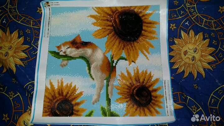 Алмазная мозаика котенок подсолнуи