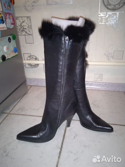 Сапоги кожаные чёрные весна женские 37 размер