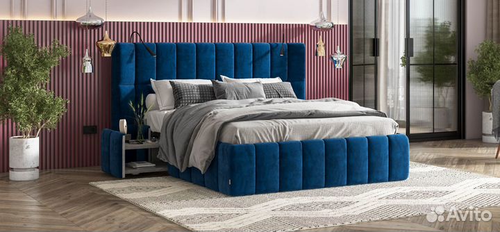 Кровать 160 boss.XO велюр Monolit синий