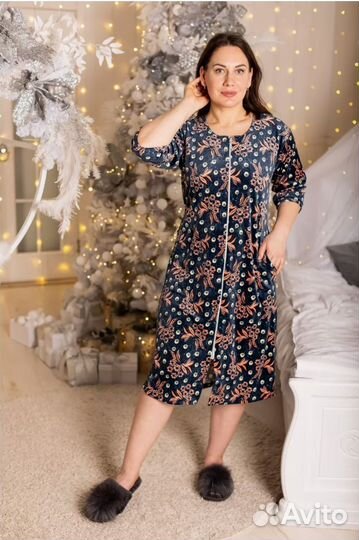 Халат женский домашний на молнии велюровый