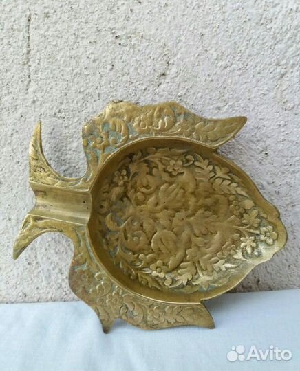 Антикварная редкая икорница Рыбка бронза