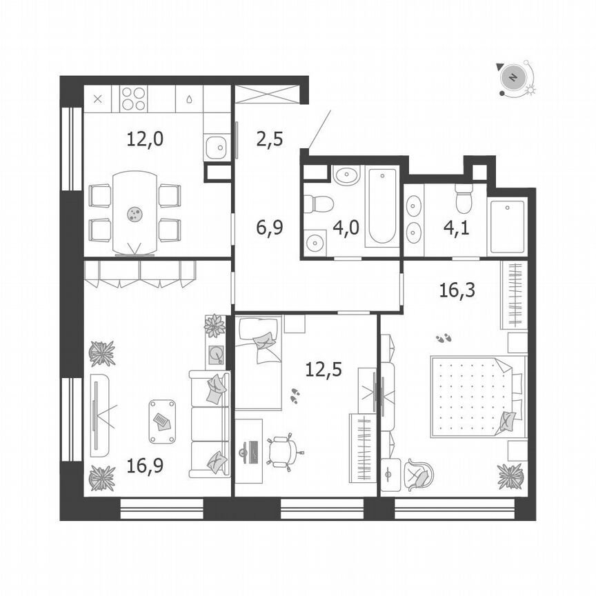 3-к. квартира, 75,2 м², 10/19 эт.