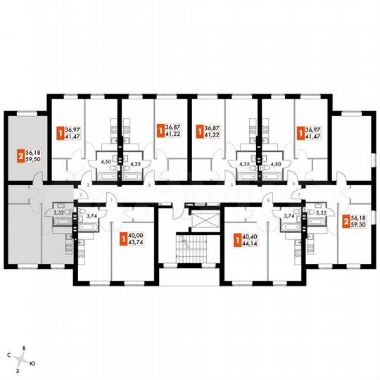 2-к. квартира, 59,5 м², 4/4 эт.