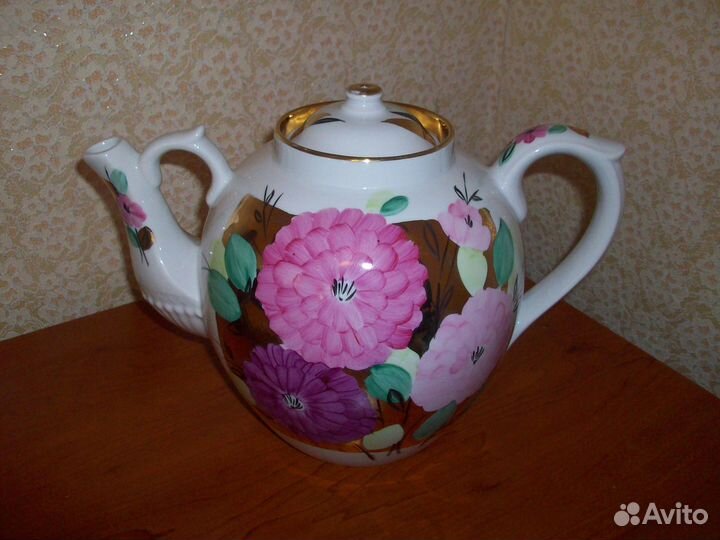 Чайник 4 литра Дулёво Георгины роспись СССР