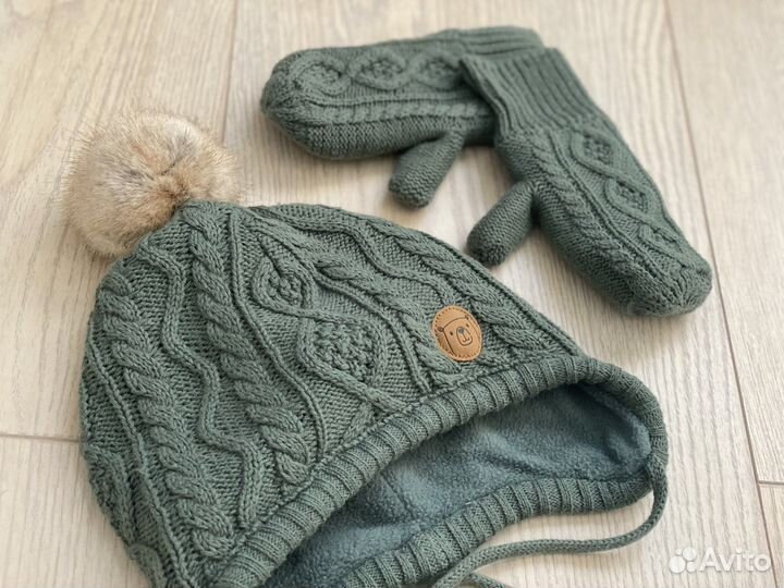 H&M шапка с варежками на флисе