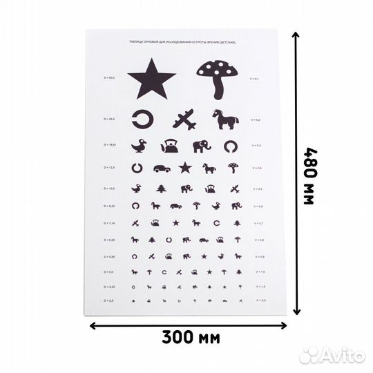Таблица Орловой для проверки зрения 480х300 мм кре
