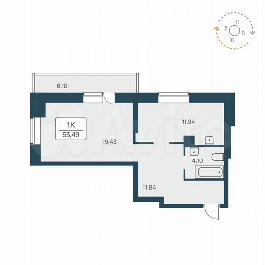 1-к. квартира, 53,4 м², 16/27 эт.