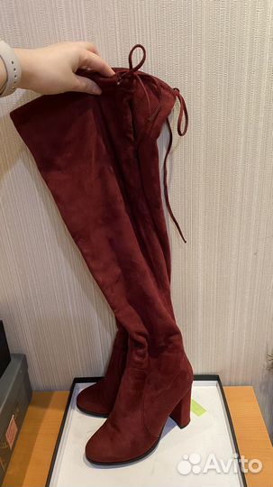 Сапоги ботфорты вишневые замша