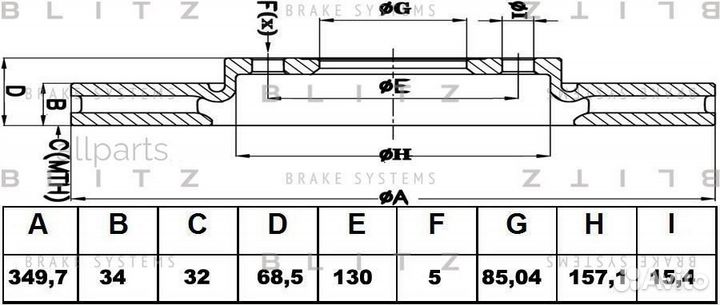 Blitz BS0389 Диск тормозной передний вентилируемый
