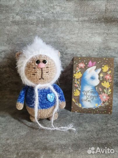 Вязаные игрушки, мини котик, кот