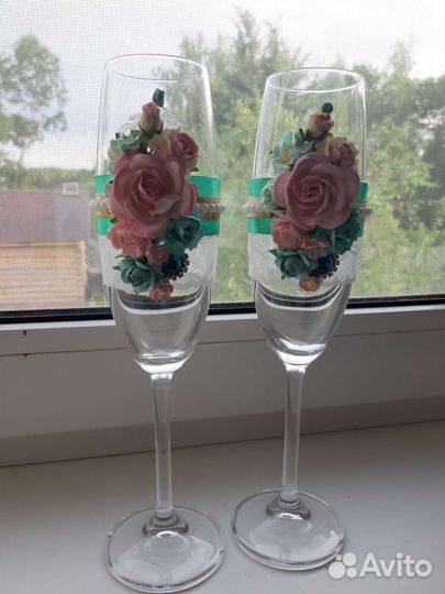 Свадебные бокалы (фужеры) ручной работы 2 шт