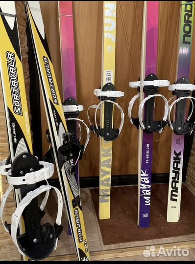 Деревянные и пластиковые детские лыжи 100-175см