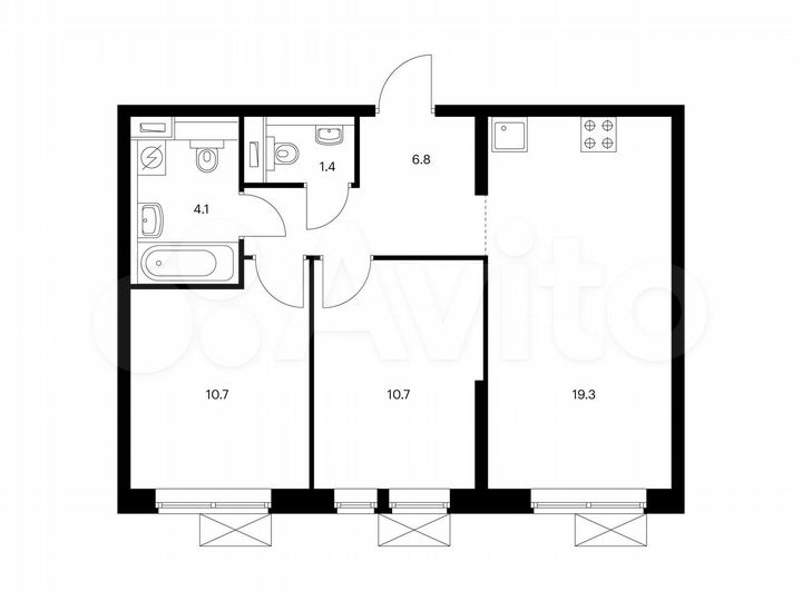 2-к. квартира, 53 м², 23/33 эт.