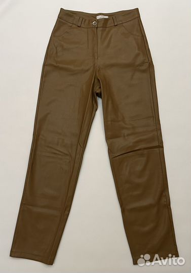Утепленные коричневые кожаные женские брюки 46 M