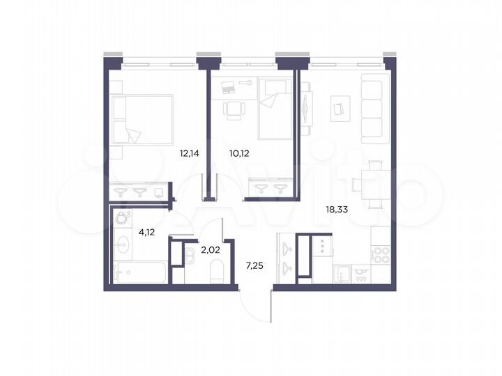 2-к. квартира, 54 м², 10/10 эт.