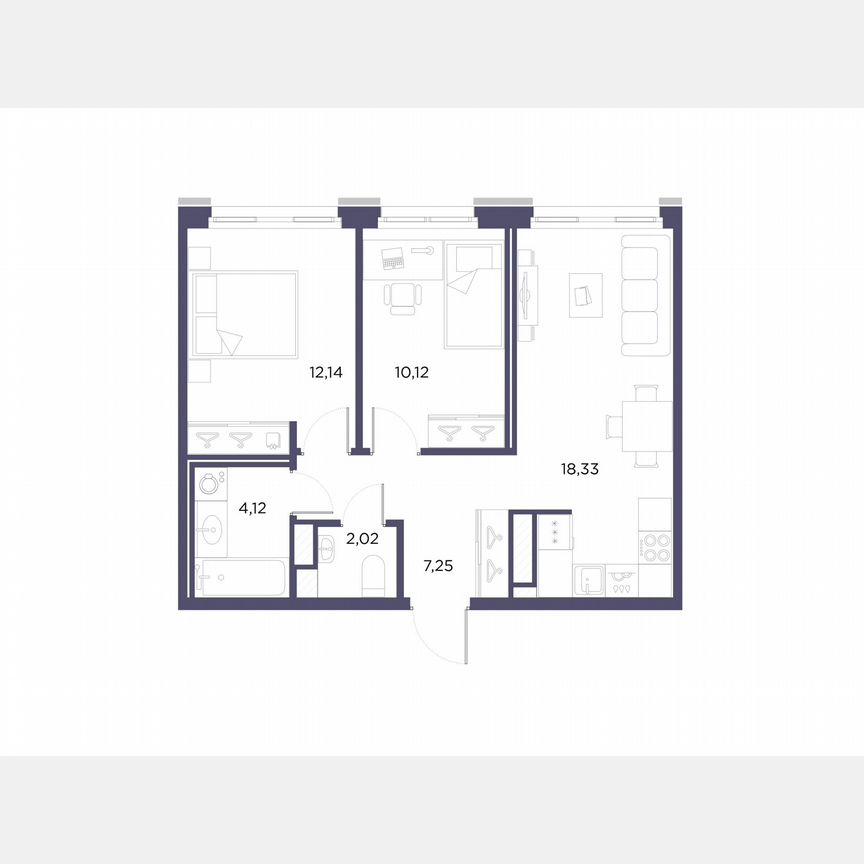 2-к. квартира, 54 м², 10/10 эт.