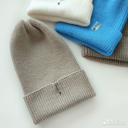 Вязаная Шапка тыковка из мериносовой шерсти