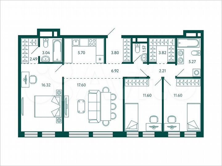 3-к. квартира, 91,9 м², 3/28 эт.