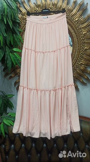 Юбка длинная 46-48 нежная шелк персик