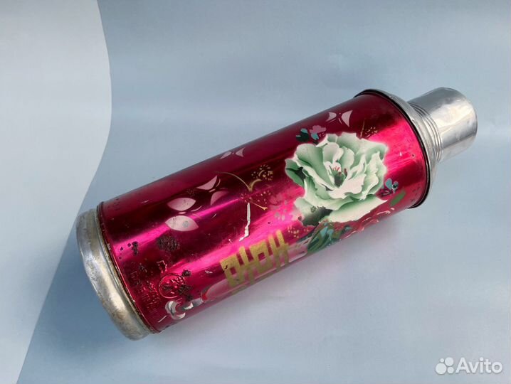 Термос китайский времен СССР красный с ручкой