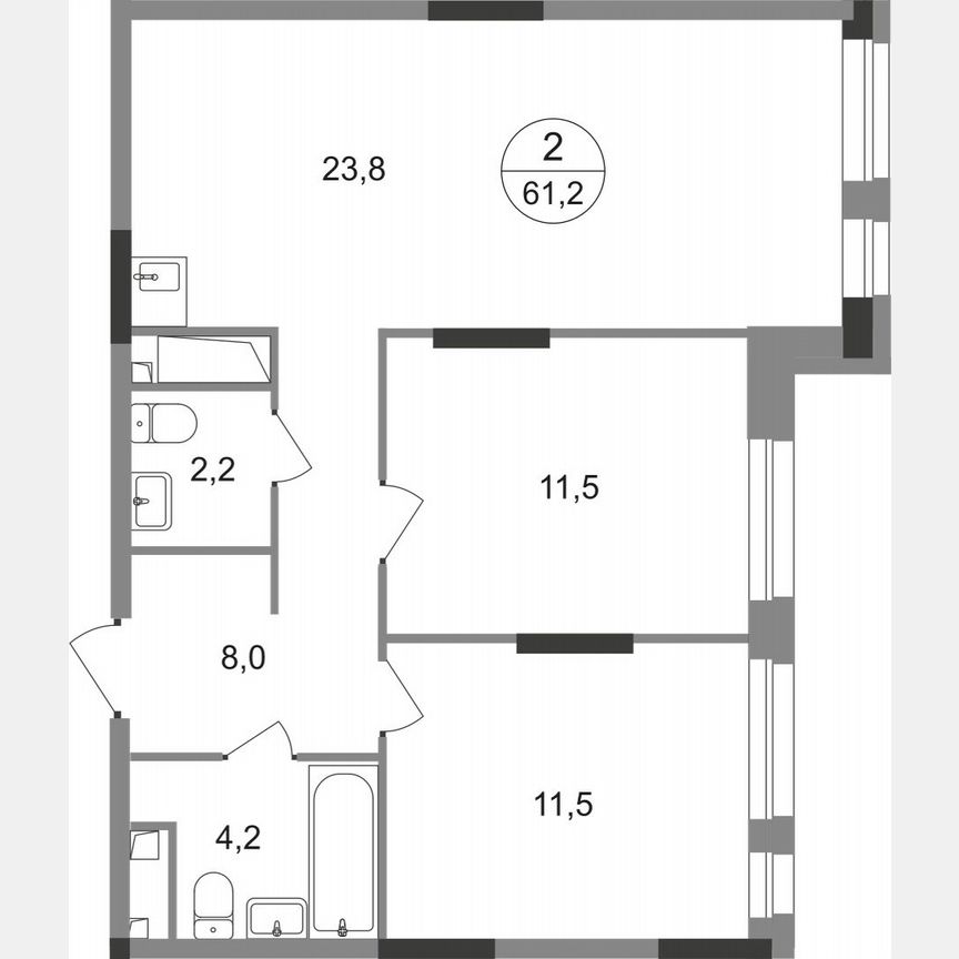 2-к. квартира, 61,2 м², 4/19 эт.