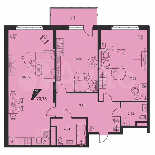 2-к. квартира, 73,7 м², 8/25 эт.