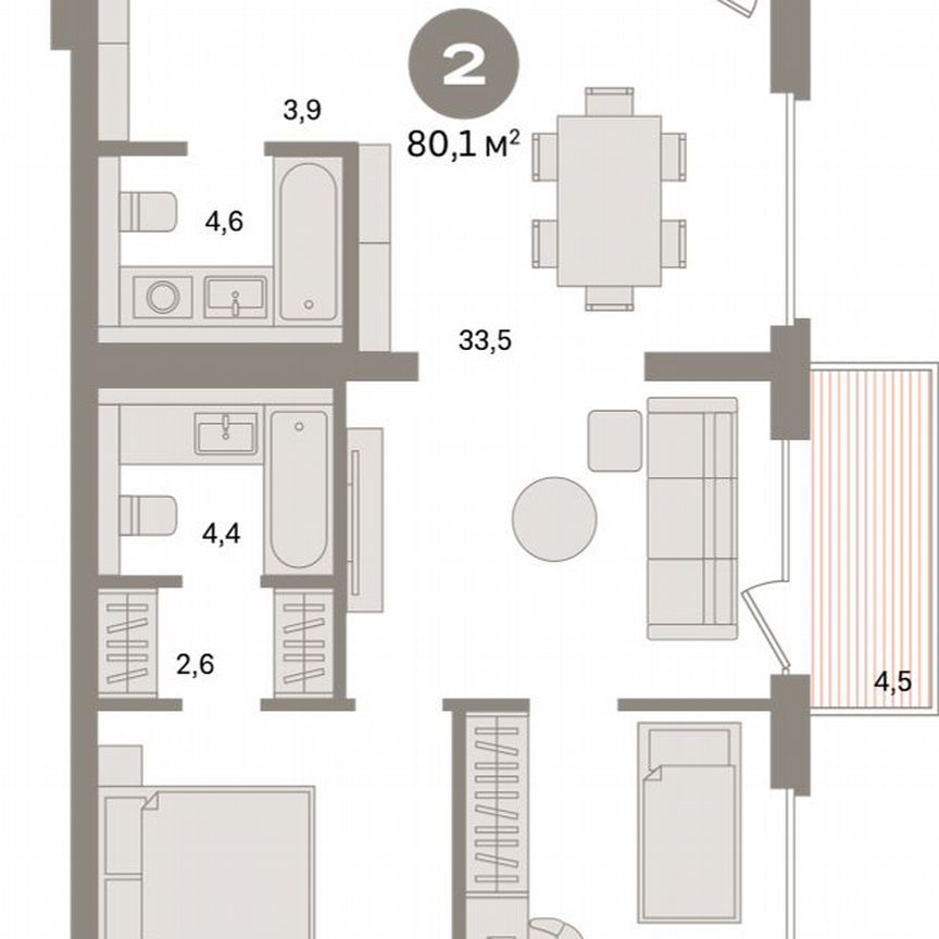 2-к. квартира, 80,7 м², 5/15 эт.