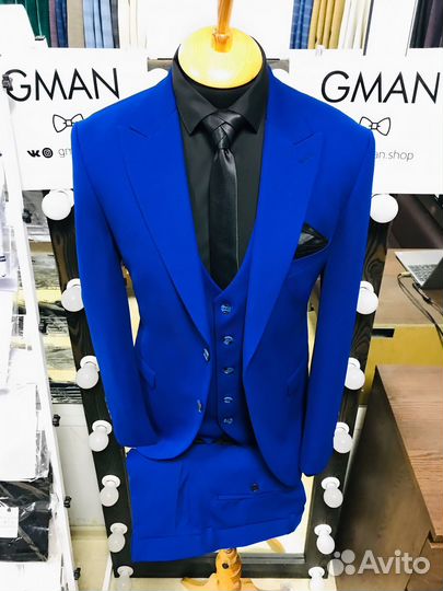 Мужской костюм ярко синий premium