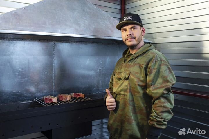 Мангал 1,5м с вытяжкой, решетками гриль и казана