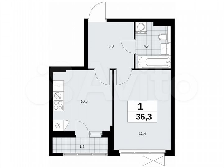 1-к. квартира, 36,3 м², 9/19 эт.