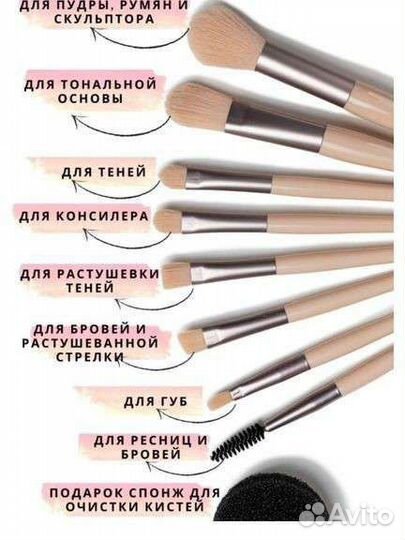 Новый набор кистей + спонж в чехое, 3 шт в наличии