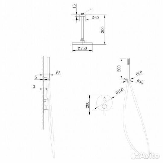 Душевая система скрытого монтажа никель