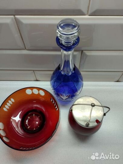 Хрустальный графин кобальт.Салатник СССР