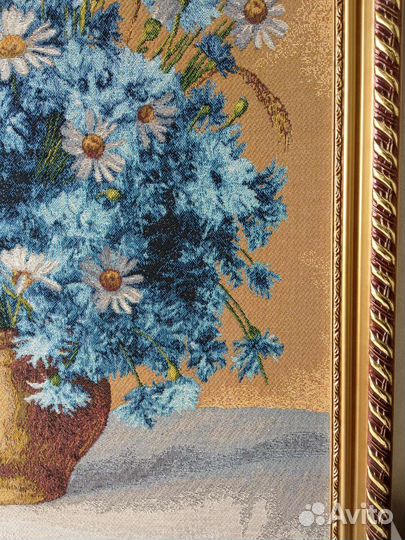 Картина гобеленовая цветы васильки и ромашки