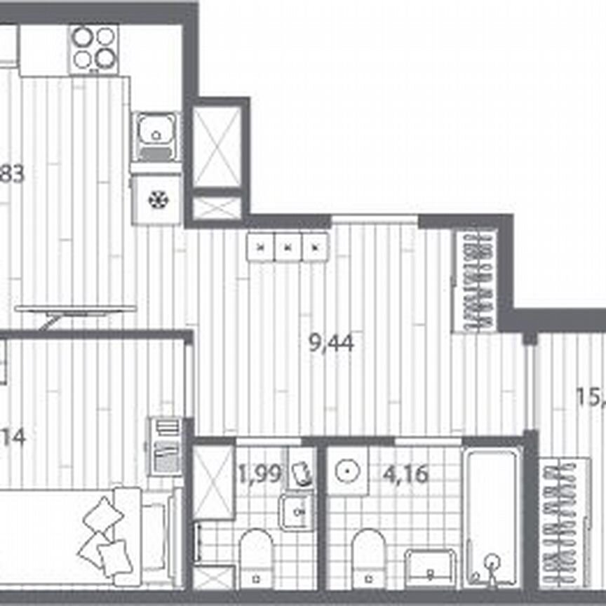 2-к. квартира, 64,4 м², 5/13 эт.