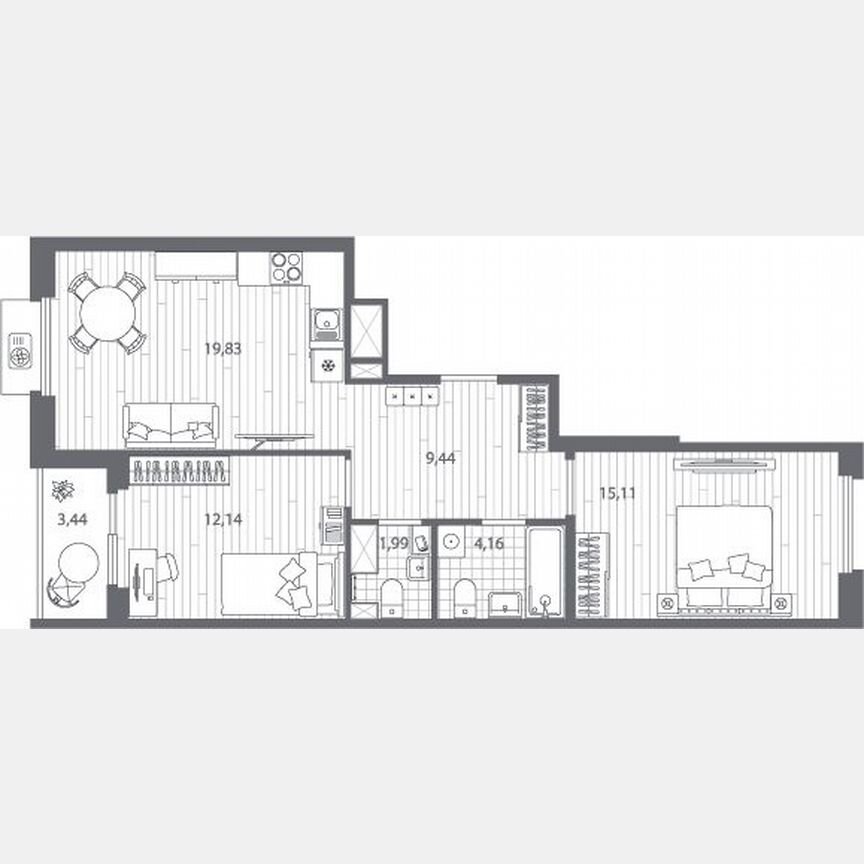2-к. квартира, 64,4 м², 5/13 эт.