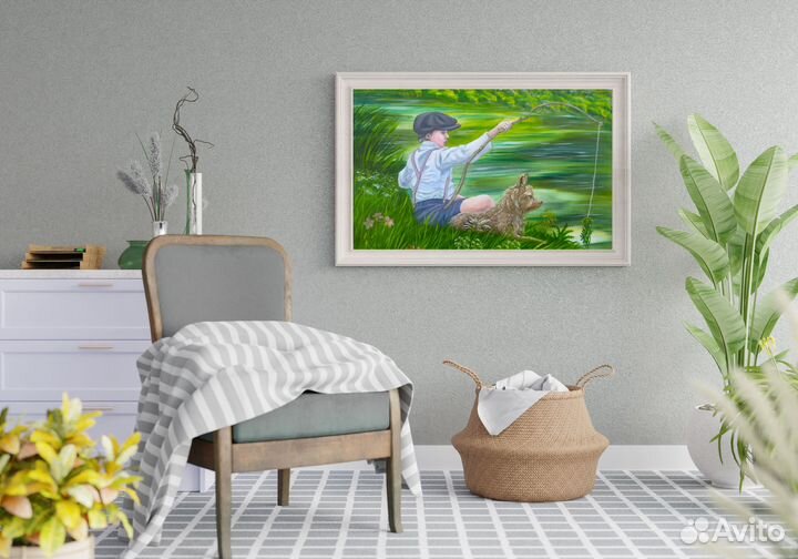 Картина маслом. Верные друзья. Мальчик с собакой