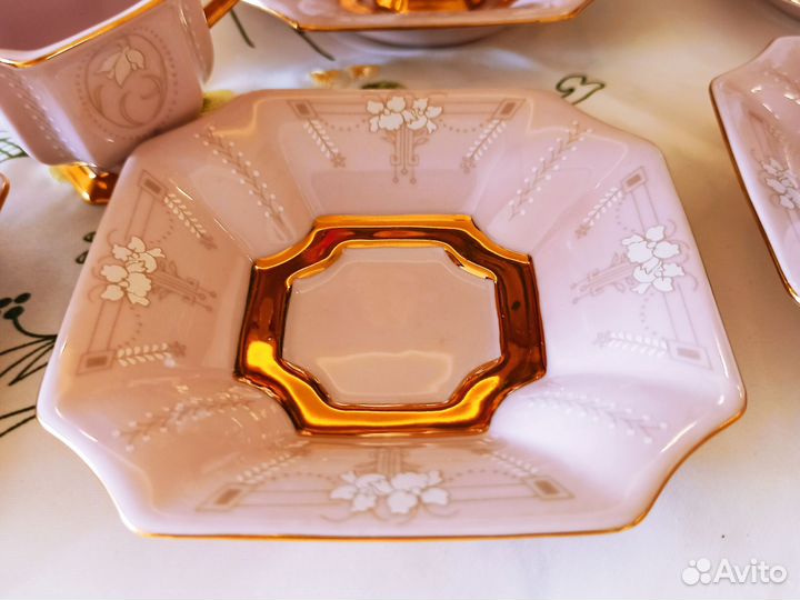 Сервиз кофейный розовый фарфор Чехия винтаж