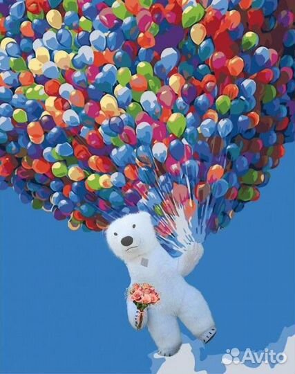 Белый Мишка с шарами и цветами