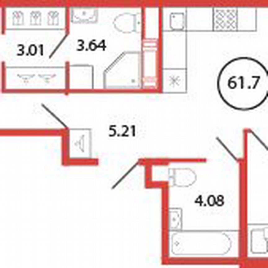 2-к. квартира, 61,7 м², 10/12 эт.