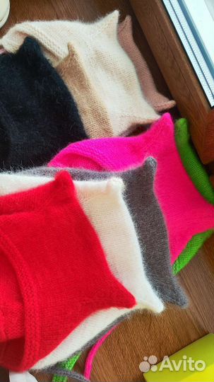 Шапка чепчик вязаный с ушками рожками детский