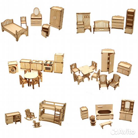 Деревянная мебель для кукольного домика