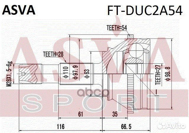 ШРУС наружный 27Х63Х28 FT-DUC2A54 asva