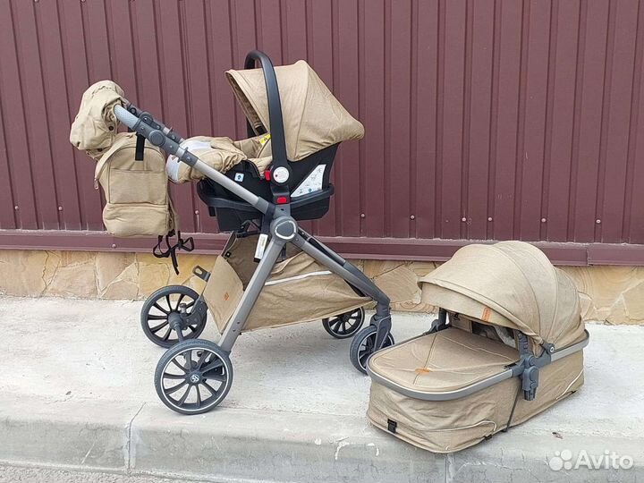 Коляска 3в1 с конвертом в подарок (Бежевый)